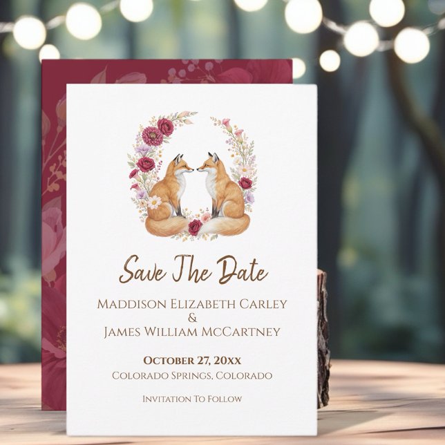 Verspielter Fuchs Herbstflorales Save The Date (Von Creator hochgeladen)