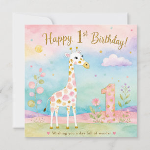 Verspielter Giraffe Erster Geburtstag Wunder Karte
