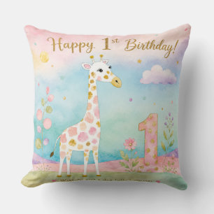 Verspielter Giraffe Erster Geburtstag Wunder Kissen