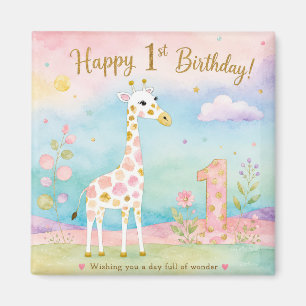 Verspielter Giraffe-Erster-Geburtstag-Wunder Magnet