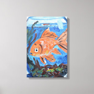 Verspielter Goldfisch in Glas-Schale Leinwanddruck