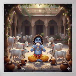 Verspielter heller Bala Krishna, der Butter isst Poster