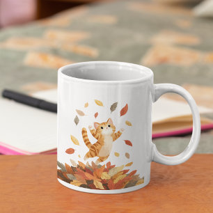 Verspielter Herbstkatzenbecher Süßes Geschenk Kaffeetasse