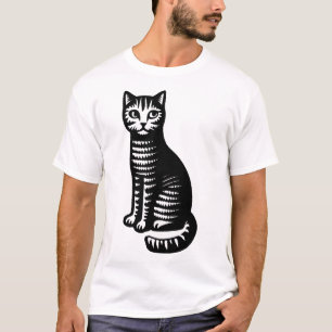 Verspielter Katzen-Holzschnitt-Stil T-Shirt
