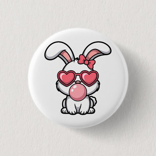 verspielter Kawaii-Hase mit Kaugummiblase Button (Vorderseite)