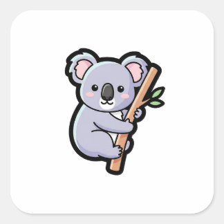 Verspielter Koala – Süße Kawaii-Illustration Quadratischer Aufkleber