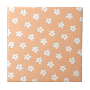Verspielter Pfirsich- und weißer Blumen-Retro-Stil Fliese