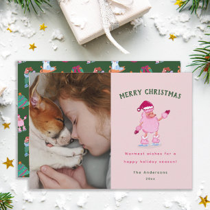 Verspielter Pudel beim Eislaufen Pink Weihnachten