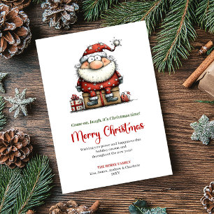 Verspielter Quirkiger Weihnachtsmann Minimalistisc Feiertagskarte