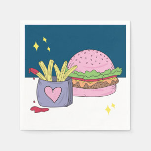 Verspielter Rosa-Burger und Pommes Geburtstagsfeie Serviette