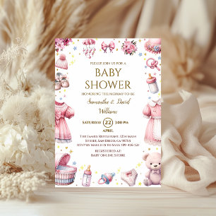 Verspielter Rosa Eleganter Baby-Party-Blumenmädche Einladung
