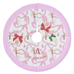 Verspielter Rosa Nussknacker-Candy-Cane-Monogramm Fleece Weihnachtsbaumdecke