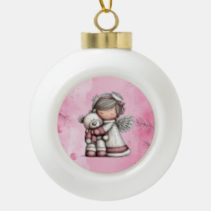 Verspielter rosa Weihnachtsengel Keramik Kugel-Ornament
