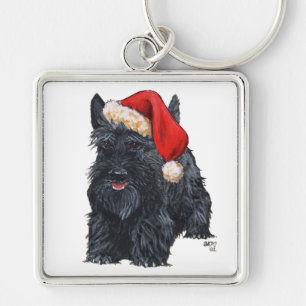Verspielter Schottischer Terrier Weihnachtsmann Schlüsselanhänger