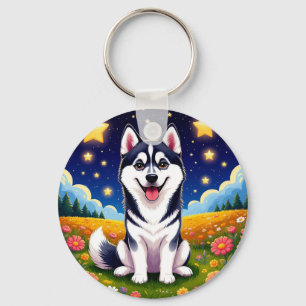 Verspielter Sibirischer Husky Schlüsselanhänger