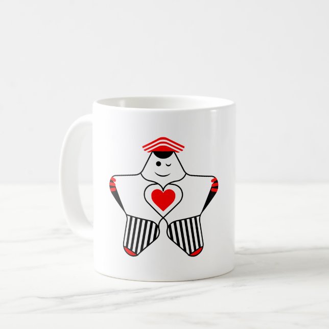 Verspielter Sternencharakter mit Herz Kaffeetasse (Vorderseite Links)