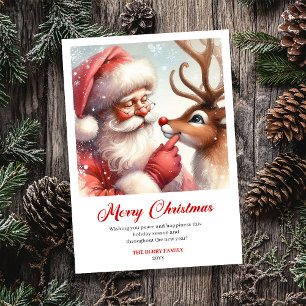 Verspielter Weihnachtsmann mit Rudolph Lachende We Feiertagskarte