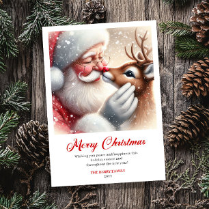 Verspielter Weihnachtsmann mit Rudolph-Weihnachtsg Feiertagskarte