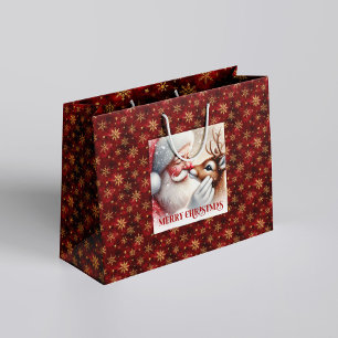 Verspielter Weihnachtsmann und Rudolph Klassische  Große Geschenktüte