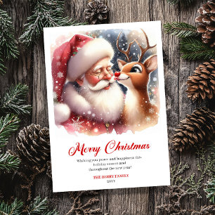 Verspielter Weihnachtsmann und Rudolph Weihnachtsg Feiertagskarte