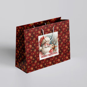 Verspielter Weihnachtsmann und Rudolph Winter Weih Große Geschenktüte