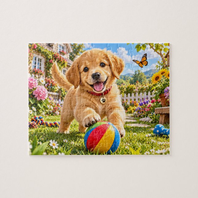 Verspielter Welpe Puzzle (Horizontal)