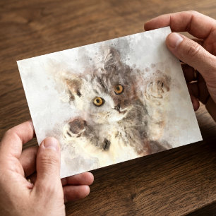 Verspieltes Aquarell-Kätzchen mit hellen bernstein Postkarte