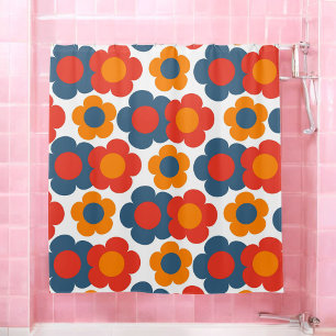 Verspieltes Blau-Orange-Blumen-Retro-Fröhlichkeit Duschvorhang