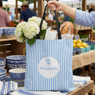 Verspieltes Blau-Weiß-Streifen Preppy-Monogramm