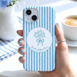 Verspieltes Blau-Weiß-Streifen Preppy-Monogramm iPhone 15 Hülle