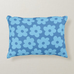 Verspieltes blaues Blumen-Retro, Fröhlich, Vornehm Dekokissen