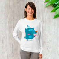 Verspieltes blaues Cartoon-Monster mit Partyhut