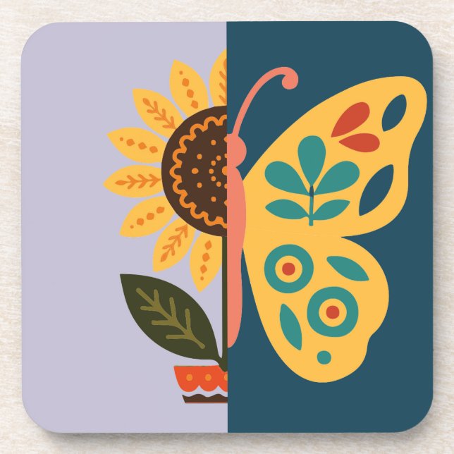 Verspieltes Blumen- und Schmetterlingsdesign  Getränkeuntersetzer (Vorderseite)