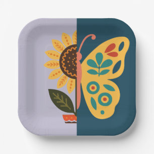 Verspieltes Blumen- und Schmetterlingsdesign Pappteller
