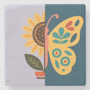 Verspieltes Blumen- und Schmetterlingsdesign Steinuntersetzer