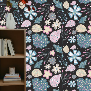 Verspieltes Boho Folk Art Pastel Florals und Blätt Tapete