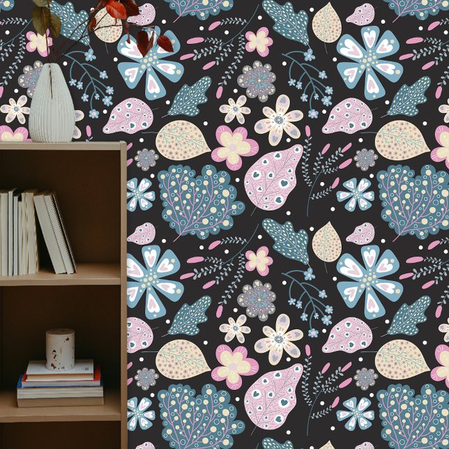 Verspieltes Boho Folk Art Pastel Florals und Blätt Tapete (Von Creator hochgeladen)
