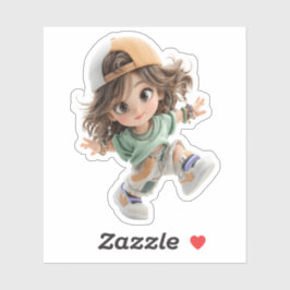 Verspieltes Cap-Mädchen – Premium Chibi-Kunstaufkl Aufkleber