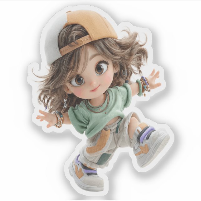 Verspieltes Cap-Mädchen – Premium Chibi-Kunstaufkl Aufkleber (Vorderseite)