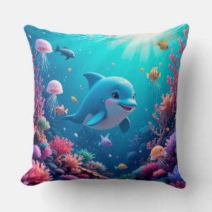 Verspieltes Delphin und farbenfrohe Meereswelt Kissen