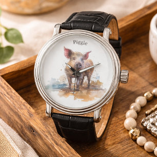 Verspieltes Ferkel, individuell Armbanduhr