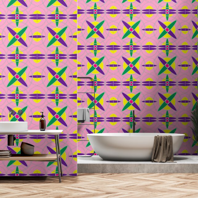 Verspieltes geometrisches Quermuster Tapete (Badezimmer)