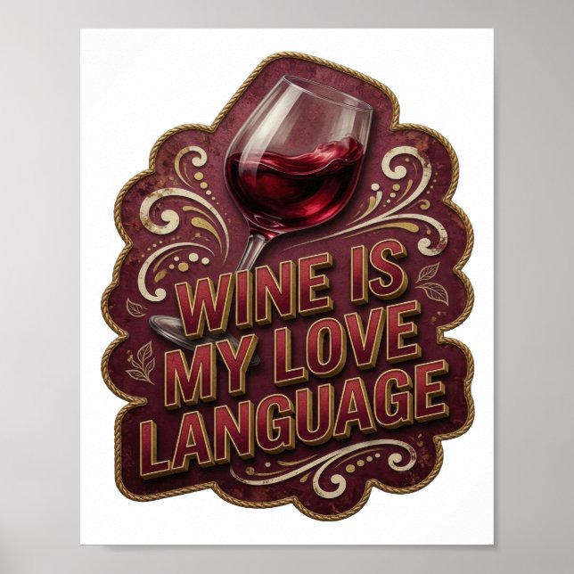 Verspieltes Gold WINE IS MY LOVE LANGUAGE v2 Poster (Vorne)