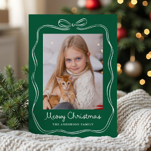 Verspieltes Grünes Meowy-Weihnachtsfoto mit Schlei Feiertagskarte