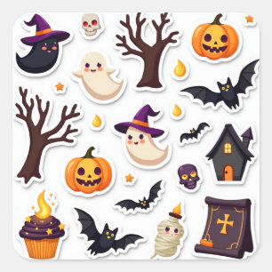 Verspieltes Halloween-Aufkleberblatt – Süße Geiste Quadratischer Aufkleber