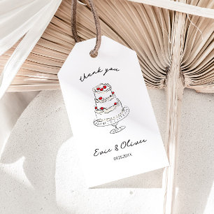 Verspieltes Handgezeichnetes Kirschkuchen-Hochzeit Geschenkanhänger