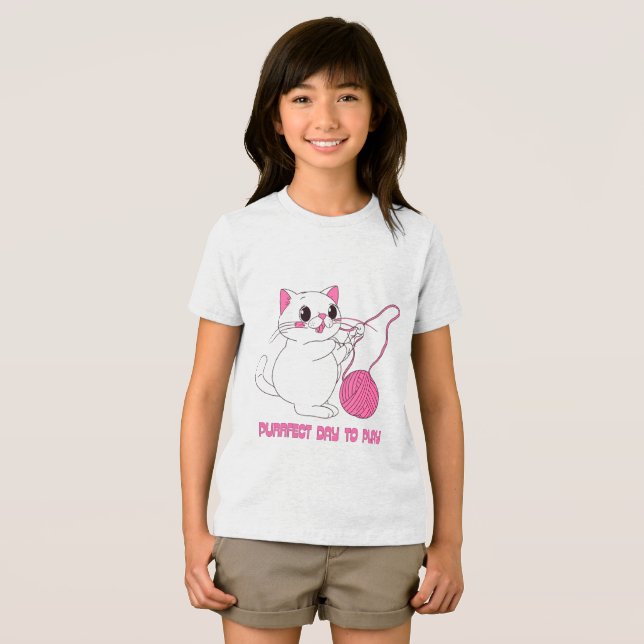 Verspieltes Kätzchen mit Garnball Tri-Blend Shirt (Vorderseite Voll)