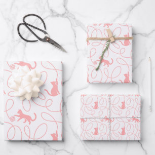 Verspieltes Katzen- und Wollknäuel-Muster Hellkora Geschenkpapier Set