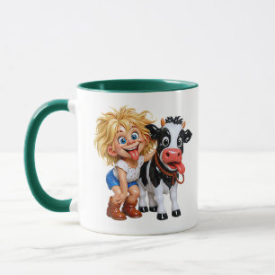 Verspieltes Kind Mit Kuh Illustration Tasse