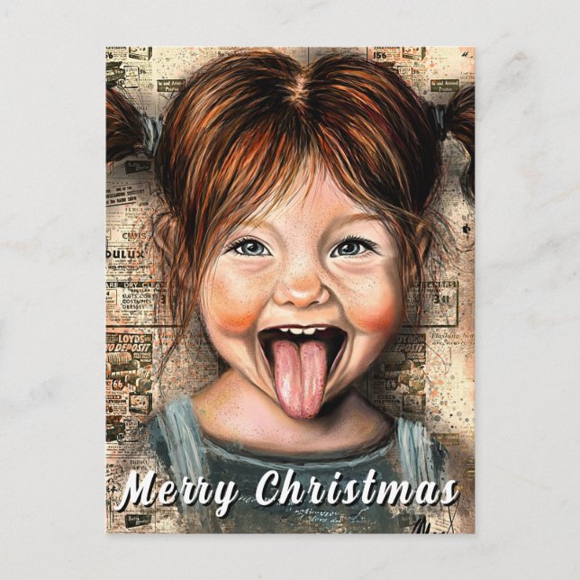 Verspieltes Mädchen Lustige Weihnachtskarte Postkarte (Vorderseite)